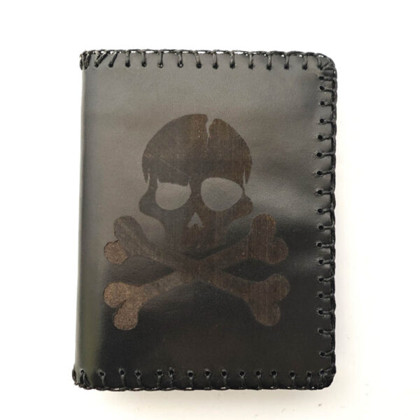 Cartera billetero negro de piel con calavera