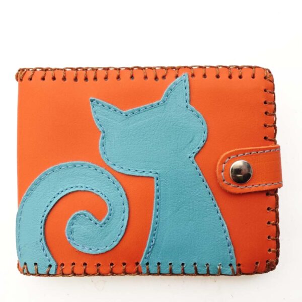 Tienda online de artículos hechos a mano en cuero y piel. Artesanos del cuero. Cartera billetera con monedero "Gatito" OUT MVIMG 20260325 093138 Cartera billetero de piel naranja