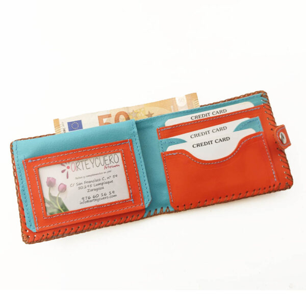 Cartera billetero de piel naranja